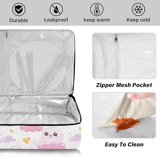 Casserole Carrier Sea LeopardInsulated Casserole Carrier for Hot or Cold Food Thermal Lunch Tote for Potluck Parties Picnic Beach Fits 9 x 13 Inches Baking Dish