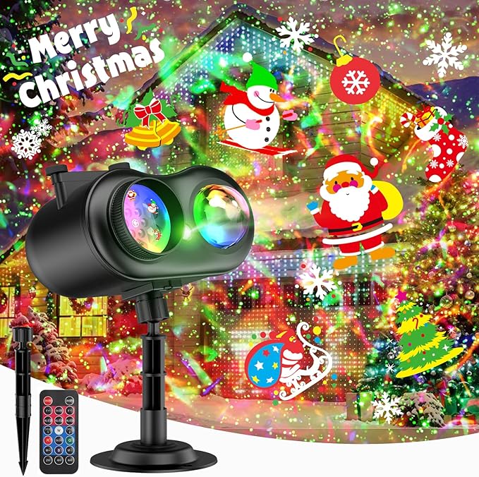 Christmas Projector Lights Outdoor with Ocean Wave &amp Firefly Light 20 Slides/160 Patterns Holiday Projection Lights Indoor with Remote &amp Timer Waterproof Light Projector Christmas Decoration