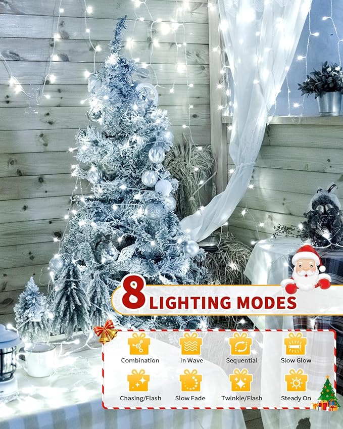 Christmas Lights String Outdoor Indoor Xmas Tree Decorations Lights Plug in Twinkle Fairy Light with Remote Timer Dimmable for Room Yard Holiday Party Wedding Decor (Cold White 403FT 1200 LED)