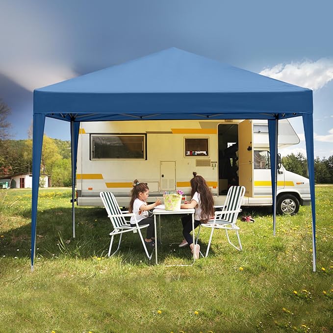 3 x 3m Two Doors &amp Two Windows Practical Waterproof Right-Angle Folding Tent Blue