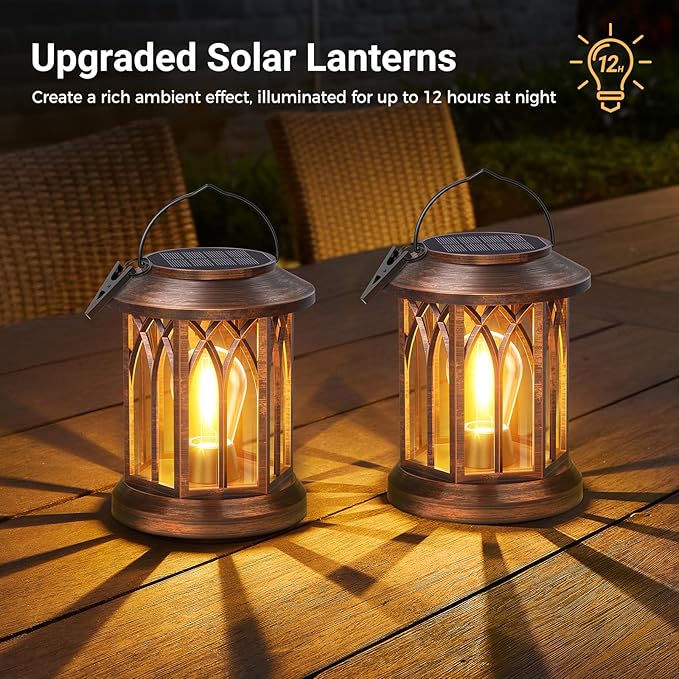 WdtPro Solar Lanterns Outdoor Hanging 4 Pack Upgraded Bright Solar Lantern Lights Outdoor Waterproof Solar Powered Lantern Over 12Hrs for Outside Garden Yard Patio Decor (Copper)