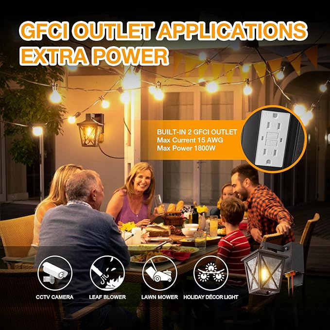 Ehaho Porch Lights with Outlet Dusk to Dawn Outdoor Light with Outlet Built-in Waterproof Anti-Rust Lantern Outside Light with GFCI Outlet Wall Sconce Light with Plug for Front Door (Bronze 1 PC)