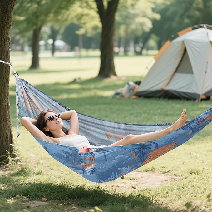 OTVEE Camping Hammock Coastal Island Portable Hammocks 500lb Upgraded Thickened Durable Single Hammocks with Tree Straps &amp Travel Bag for Camping Outdoor Indoor Patio Backyard