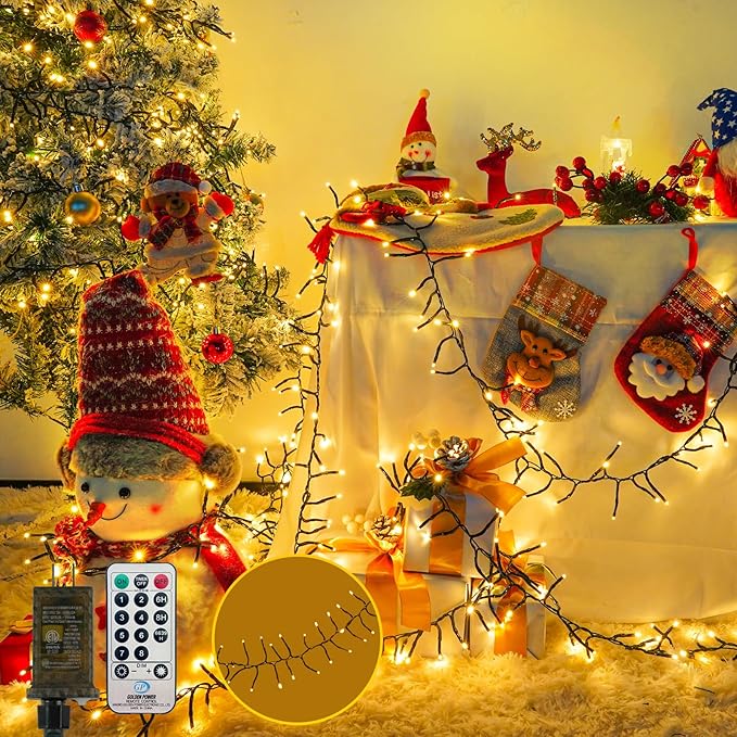 BHCLIGHT 75FT 1500 LED Cluster Christmas Lights Christmas Tree Lights Outdoor 8 Modes with Timer &amp Remote Firecrackers String Lights Waterproof for Garland Party Xmas Decorations Warm White