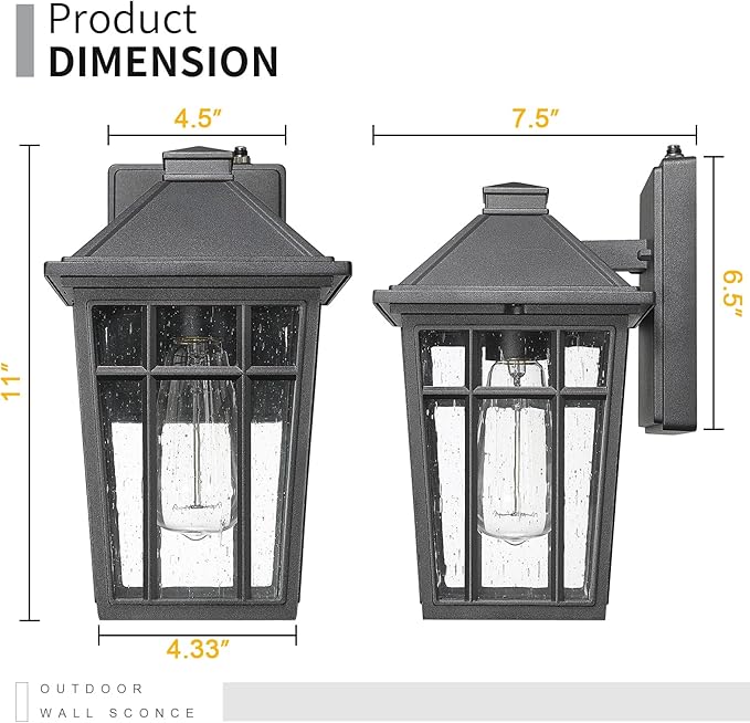 Darkaway Dusk to Dawn Outdoor Wall Lights for House Exterior Lighting Fixtures Wall Mount Porch Lights Waterproof Outdoor Sconce Lights with Seeded Glass for Patio Hallway Garage