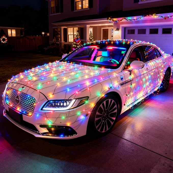 2 Sizes of Net Lights Set - 7 Pcs Outdoor Multicolor Christmas Mesh Lights with 8 ModesTimer Memory FunctionIncludes 3 * 160 LEDs 6.56 x 4.92ft + 4 * 80LEDs 3.28 x 3.93 ft + 40 Suction Cup Hooks