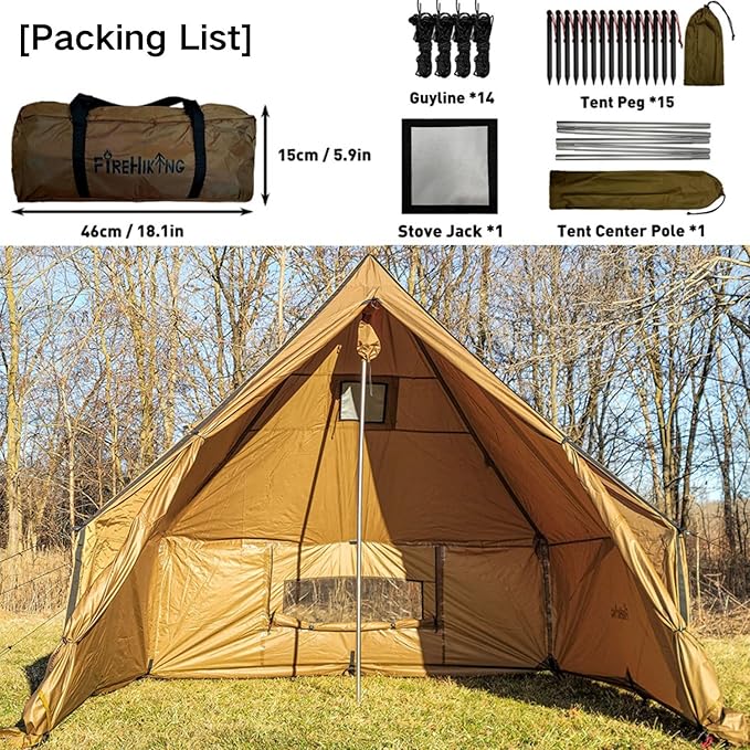 FIREHIKING Camping Hot Tent with Stove Jack Yurt Tent Outdoor Wall Tent Teepee Tent with Snow Skirt