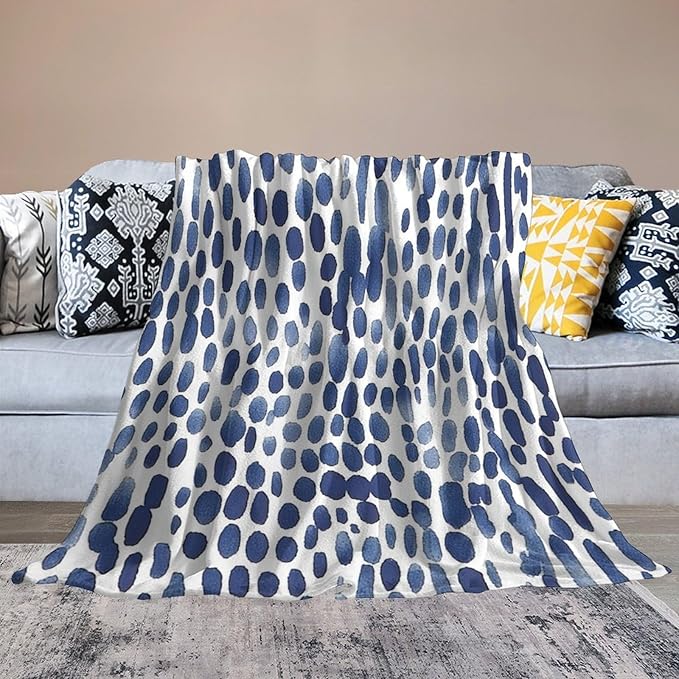 ArogGeld Watercolor Indigo Cheetah Print Soft Luxury Flannel Blanket Blue and White Animal Print Leopard Fluffy Lightweight Blanket for Living Room and Bedroom 70x80in Birthday Gift to Grandparents