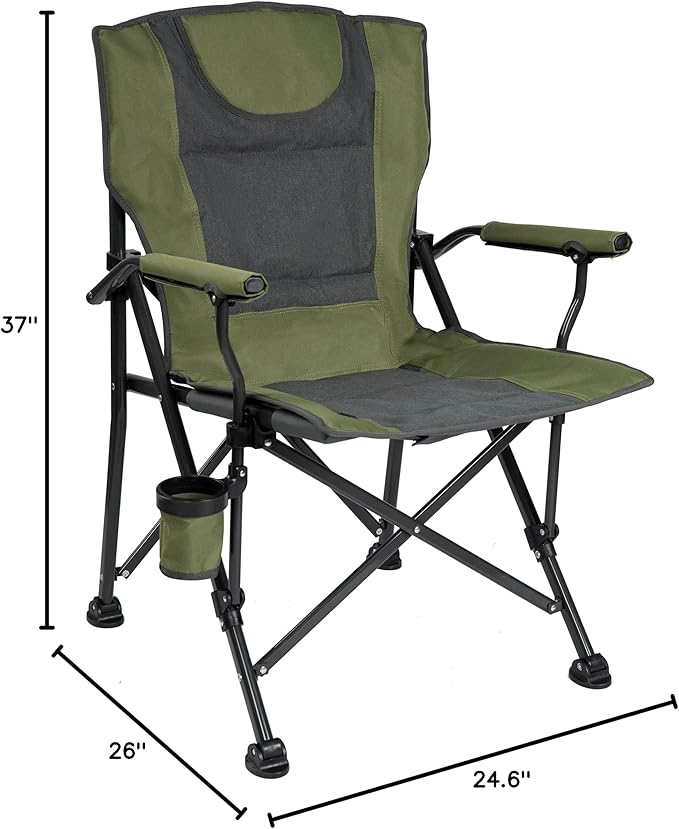 Backyard Expressions Luxury Heated Portable Camp Chair - Green/Grey - Great for Camping Sports and The Beach