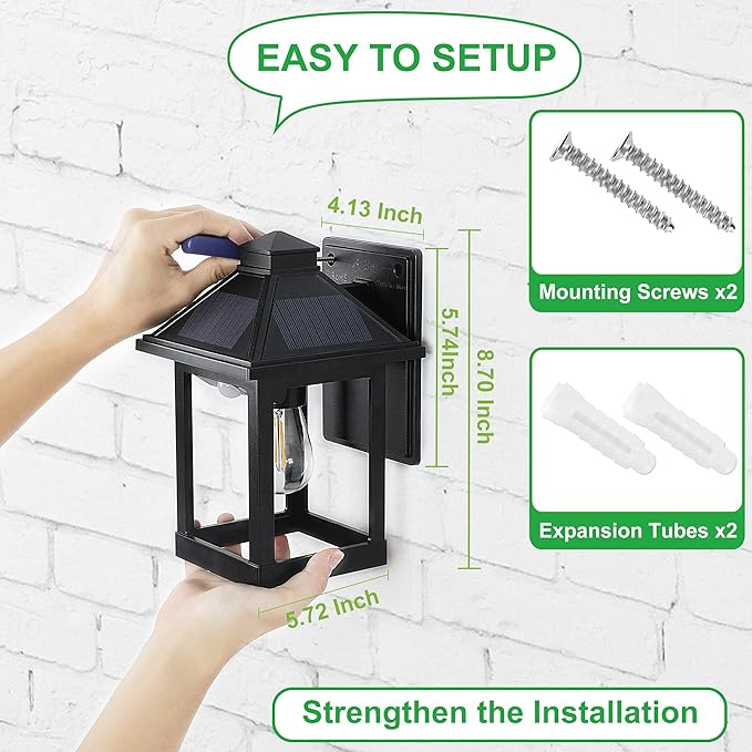 Solar Powered Wall Lanterns Outdoor with 3 Modes Dusk to Dawn Motion Sensor LED Sconce Lights Waterproof Exterior Front Porch Security Lamps Wall Mount Patio Fence Decorative Light Fixtures