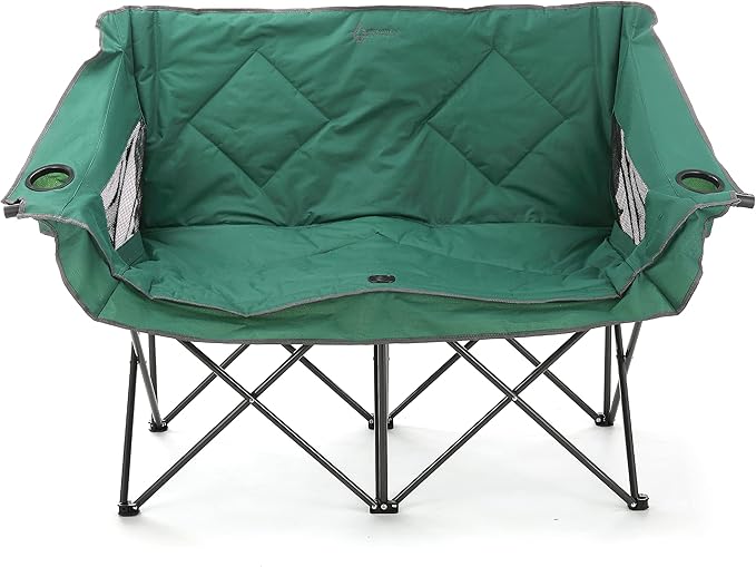 ARROWHEAD OUTDOOR Portable Folding Double Duo Camping Chair Loveseat w/ 2 Cup &amp Wine Glass Holder Carrying Bag Supports up to 500lbs