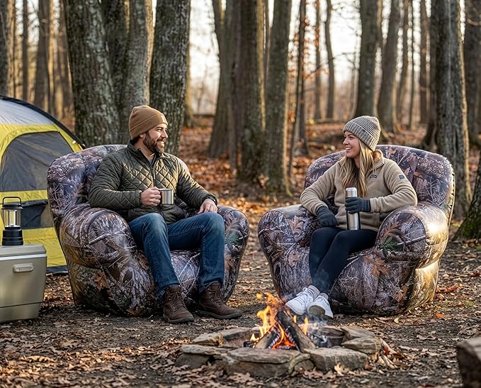 Air Candy Realtree® Camo Inflatable Outdoor Armchair – Heavy-Duty Puncture-Resistant Bottom – Ultra-Comfortable Camping Tailgating &amp Outdoor Lounge Chair – Supports 250 lbs – Portable &amp Easy