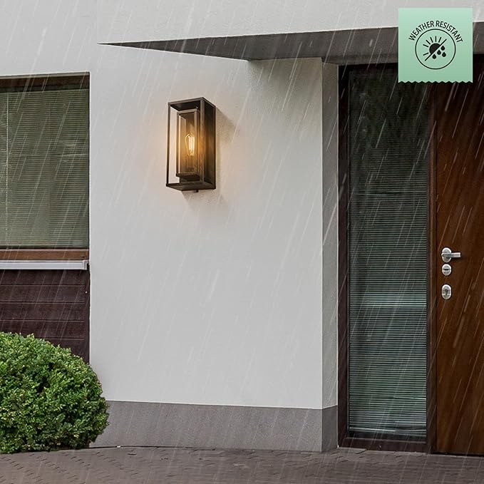 Globe Electric 44228 Montague 1-Light Outdoor Wall Sconce Bronze Clear Glass Shade44228