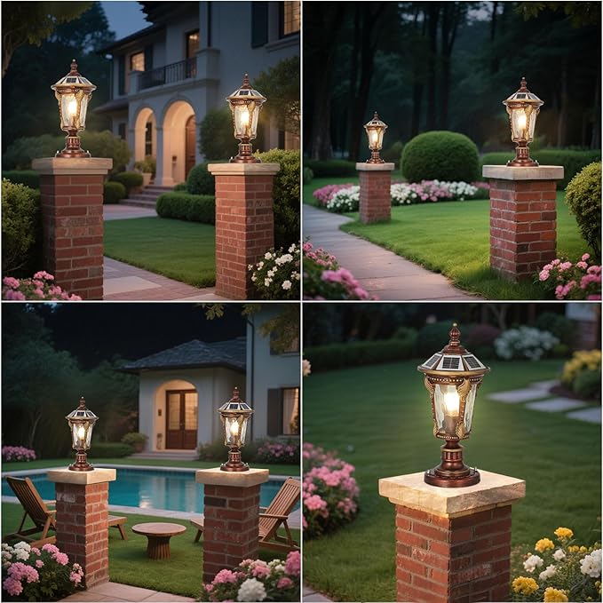 SLAWA Outdoor Solar Column Caps Lamps Modern Exterior Lamp Post Lights - Aluminum Glass Waterproof Deck Pillar Lights for Fence Entry Lawn Landscape Path