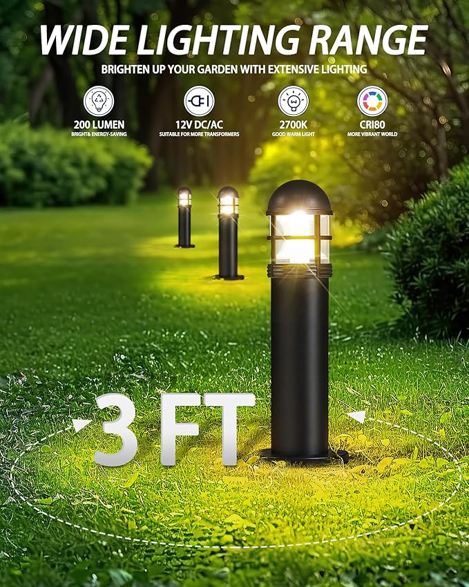 6 Pack LED Low Voltage Landscape Lights 200LM 12V IP67 Waterproof Holiday Pathway Lighting for Patio Sidewalk Driveway Cast-Aluminum 2700K Warm White