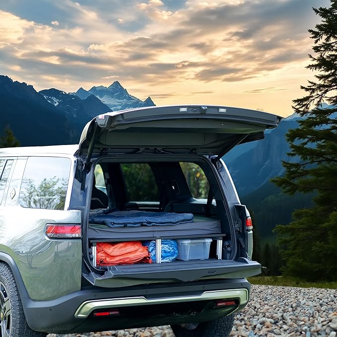 Life Finds Sleeping Platform Storage System Designed for Rivian R1S Vehicles Folding Platform with Underneath Storage Black LF-R1SP