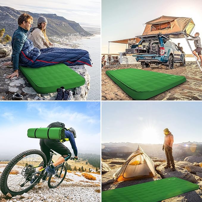 Buheco Sleeping Pad for Camping Self-Inflating 9.5 R Value 3 Ultra-Thick Memory Foam Comfort Plus Camping Mats for Backpacking Travelling &amp Hiking Portable Air Mattress for 4-Season Green