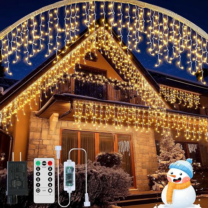 Icicle Lights Christmas Decorations 60+16Ft 600 LED Icicle Lights for Outside with Connectable Timer Memory Dimmable Plug in Twinkle Fairy Lights for Indoor House Roof Holiday Wedding Party