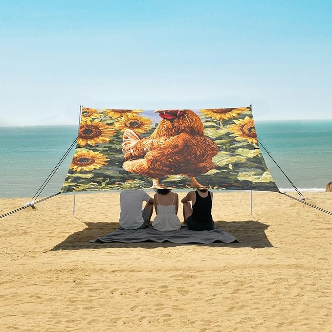 Beach Tent Sun Shelter Rooster Sunflower Lightweight &amp Easy Setup Beach Shade Canopy for Camping Fishing