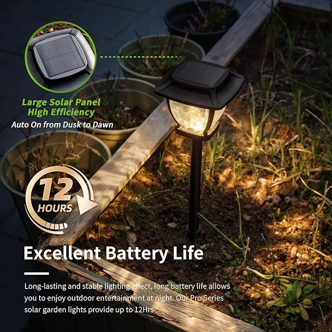 Solar Pathway Lights Super Bright Solar Lights Outdoor Waterproof 4 Pack Glass Solar Garden LED Lights Landscape Lighting Decorative for Path Yard Patio Walkway DrivewaySlate Black