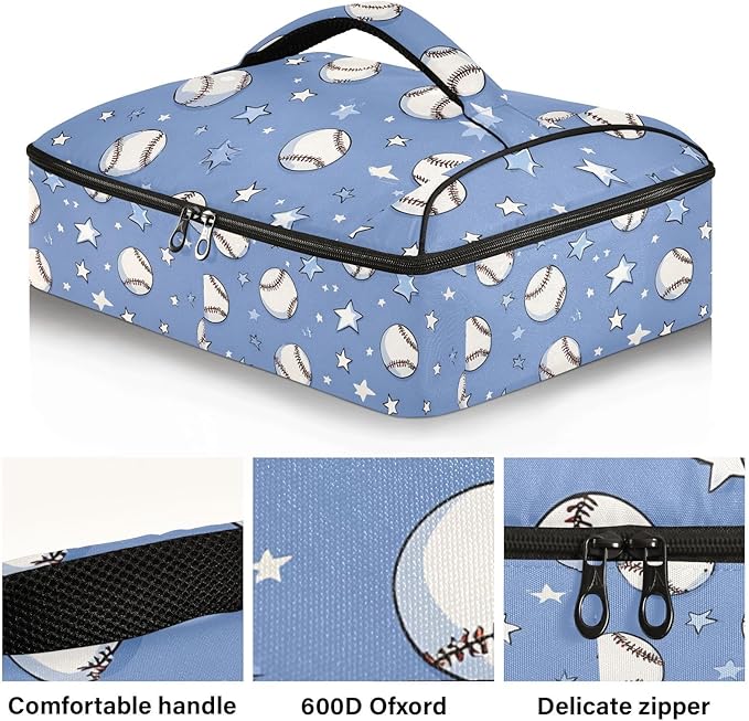 Casserole Carrier Print Baseball PatternInsulated Casserole Carrier for Hot or Cold Food Thermal Lunch Tote for Potluck Parties Picnic Beach Fits 9 x 13 Inches Baking Dish