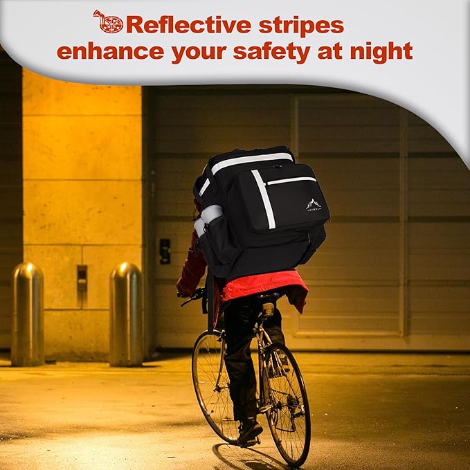 Food Delivery Backpack Insulated Food Delivery Bags for Takeout Bike Large Pizza Takeout Bag for HOT/COLD with 4 Pockets Reflective Perfect for Uber Eats Camping &amp Beach