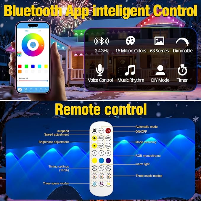 100ft Permanent Outdoor Lights for House St. Patrick's Day House Roof Lighting RGB+IC Smart Outdoor Decor 50 Scene Modes with App/Remote Control IP67 Waterproof Decor Led Lights for Valentine's Day