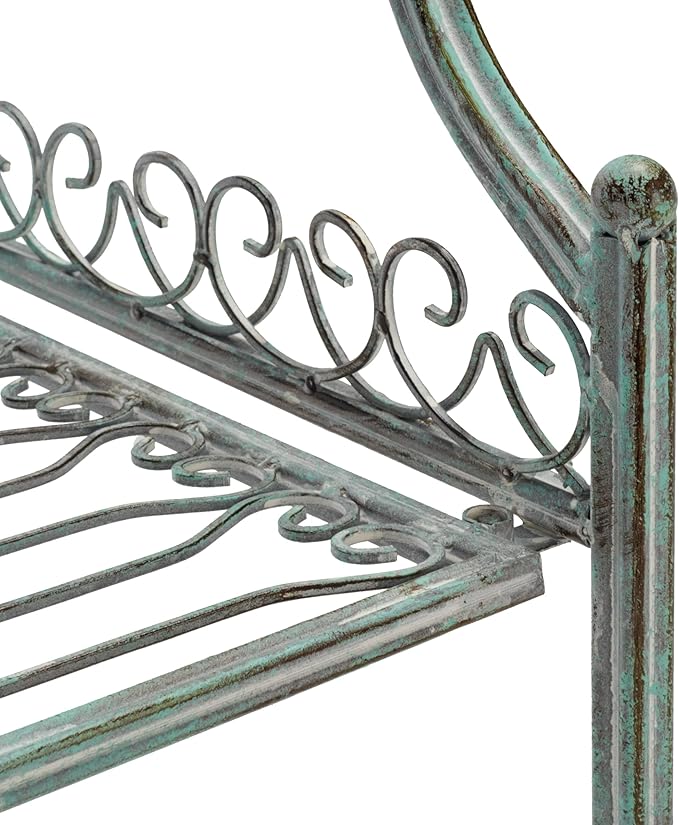 SAFAVIEH Outdoor Collection Amaris Victorian Antique Dark Green Wrought Iron 4-Tier Baker's Rack