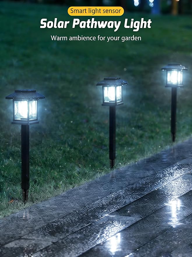 16-Pack Solar Lights Outdoor (Extra-Bright &amp Smart Auto On/Off) Solar Powered Garden Lights Waterproof Solar Pathway Lights for Landscape Path Yard Patio Driveway Walkway Decor (Cool White)