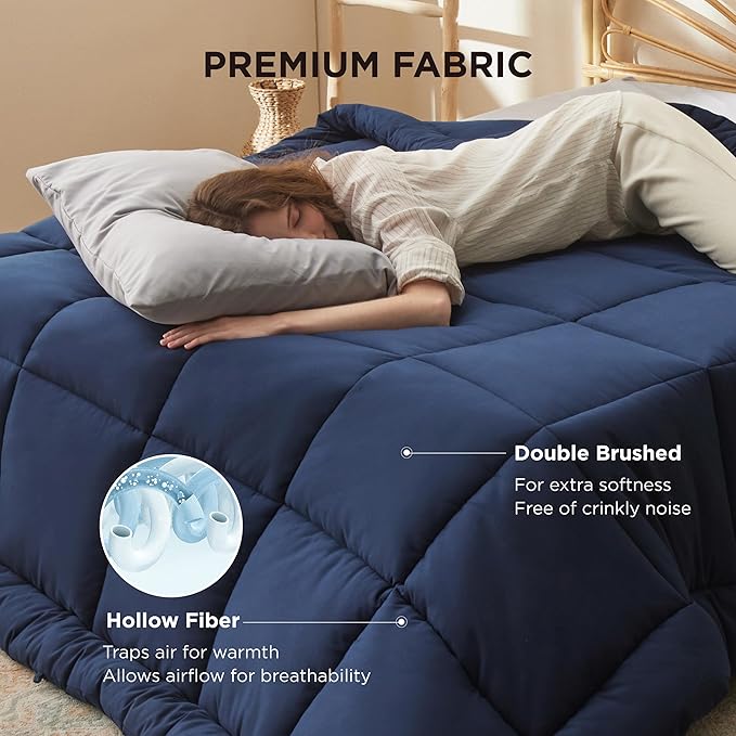 Bedsure Comforter Duvet Insert - Quilted Comforters Cal King Size All Season Duvet GentleSoft Down Alternative Bedding with 8 Tabs Gifts for Women/Men Navy Blue California King 96 X 102 Inches