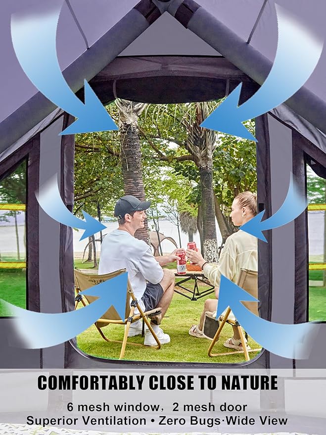 Inflatable Tents with Hand Pump Hot Tent with Stove Jack Easy Blow Up Glamping Tent with Mesh Windows 4-6 Person Instant Family Camping Tents Waterproof for 4 Seasons