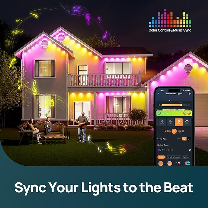 Linkind Permanent Outdoor Lights HP5 100ft Smart AI RGBTW LED Outdoor Lights for ST Patricks Day Lights 85 Scenes Modes IP67 Waterproof Works with AlexaGoogle Assistant