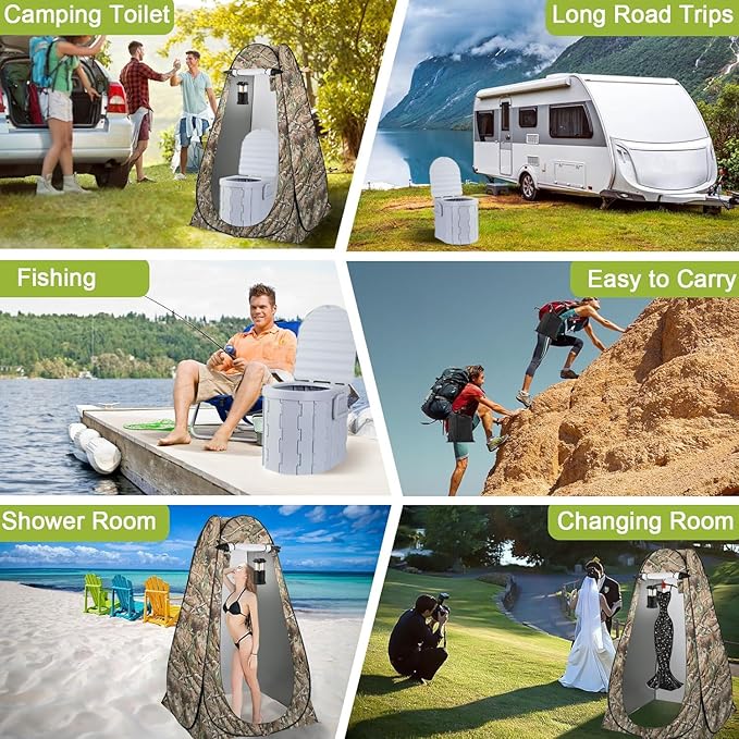 Portable Toilet Kit Camping Toilet with Pop-Up Privacy Tent and Poo Gel Toilet Bags Washable Portable Outdoor Showers Changing Rooms