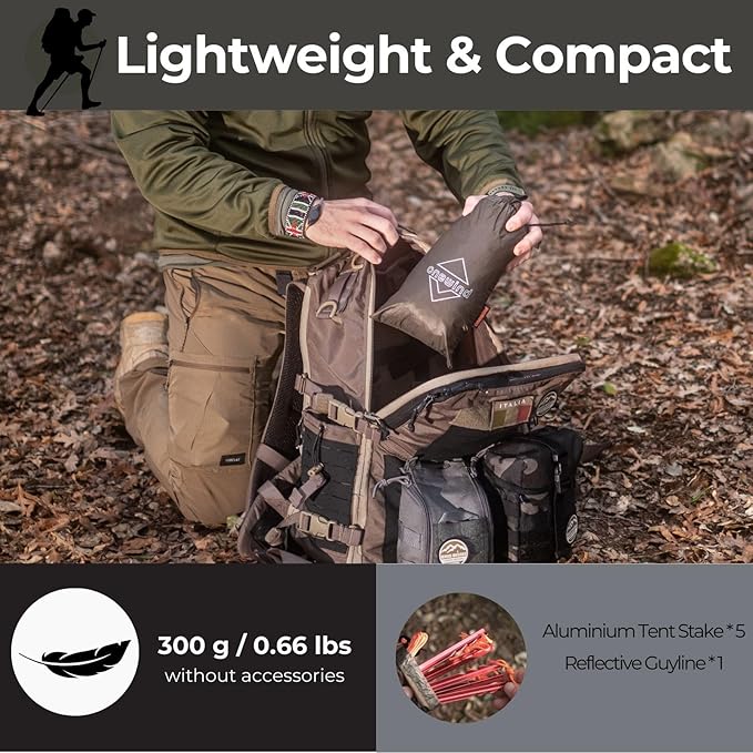 Onewind Lightweight Poncho Shelter Solitary Shelter Cape Silnylon Emergency Survival Shelter Ultralight Minimalist Shelter for Camping Hiking Backpacking Bug Out Bag
