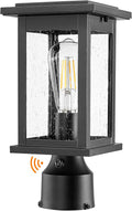 Emliviar Dusk to Dawn Post Light Outdoor 1-Light Exterior Pole Lamp for Porch Outside Pillar Lantern with Photocell Sensor Black Finish with Seeded Glass 1803EW1-P PC