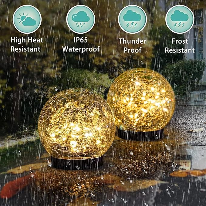 Solar Garden Lights Outdoor Waterproof 4 Pack 30 LEDs Cracked Glass Ball Light Ground Landscape Garden Decor Solar Globe Decorative for Pathway/Patio/Lawn/Yard (Warm White 3.9)