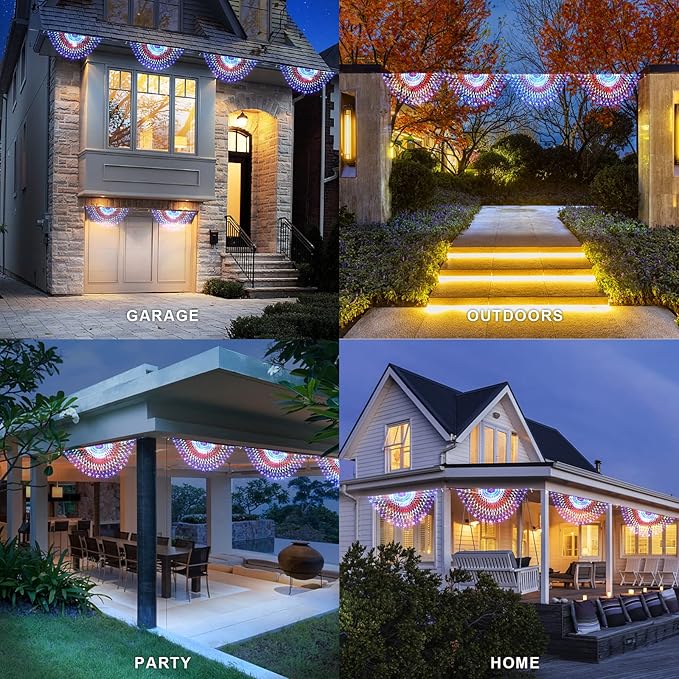 HYH American Flag LED Lights - 47in Patriotic Lights for 4th of July Decorating Indoor and Outdoor Waterproof Half Fan Flag Light for Patriotic LED Lighting Banner House GardenDecoration