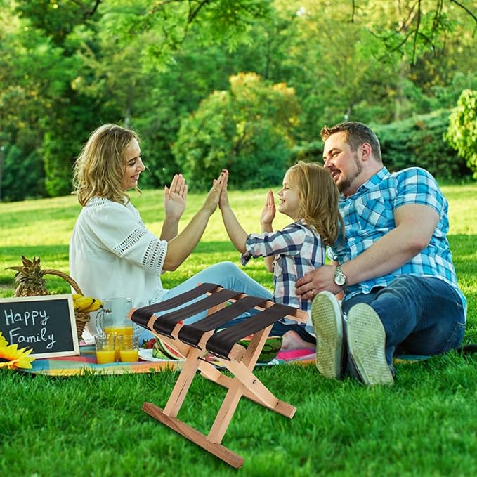 Alipis Portable Folding Camping Stool with Solid Wood Frame 28cm Height Small Foldable Fishing Chair for Outdoor Hiking and Travel