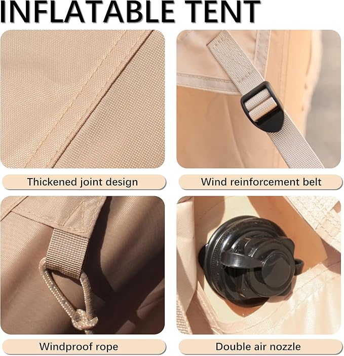 Inflatable Tent Camping Shelter Pump Included 4 Season Oxford Cloth Cabin Style Glamping House Dual Door 12 Mesh Window Ventilation Portable Carry Bag Family Outdoor Basecamp 4-6 People