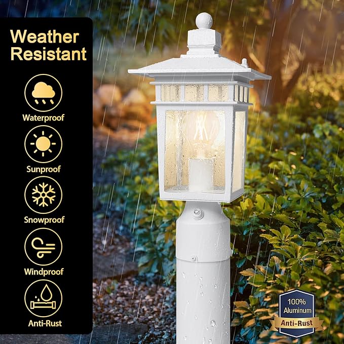 Dusk to Dawn Outdoor Post Lights Waterproof Lamp Post Light Fixture Aluminum Lamp Posts Outdoor Lighting Pole Lantern for Outside Yard Patio Pathway Garden Deck Hard Wired (1 Pack White)