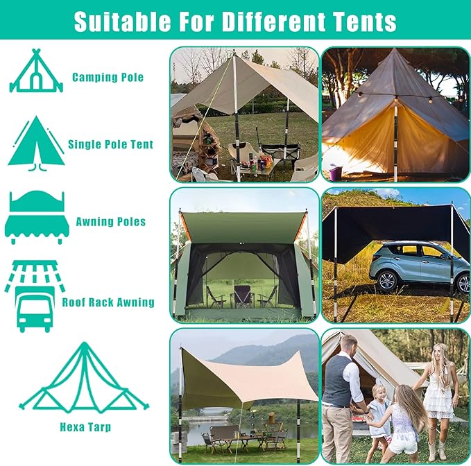 Tarp PolesTent Poles Set of 2 2ft to 9.5ft Replacement Canopy Poles Heavy Duty Telescoping Tent Poles for Tarp Outdoor Camping Awning Poles Adjustable Sturdy Durable Shade Cloth Poles