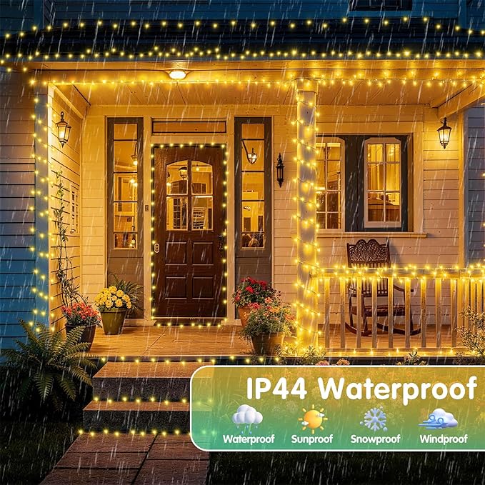 XURISEN 403FT 1000 LED String Lights Outdoor Green Wire Christmas Lights 8 Modes &amp Timer Waterproof Fairy Lights Plug in for Party Wedding Yard Garden Indoor/Outdoor Decorations(Warm White)