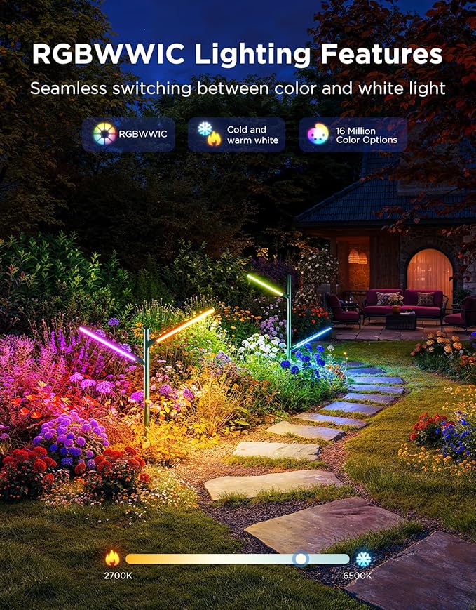 Govee Outdoor Garden Lights 2 Pack RGBWWIC IP66 Waterproof Pathway Lights 16 Million Colors 64 Scenes for Outdoor Decor Patio Landscape Lighting Compatible with Alexa Google Assistant Matter
