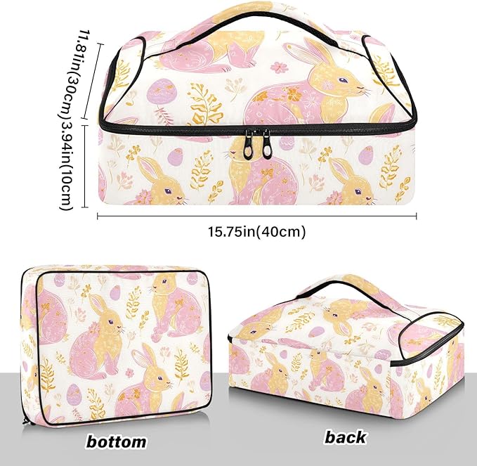Casserole Carrier Pattern Print Cute RabbitInsulated Casserole Carrier for Hot or Cold Food Thermal Lunch Tote for Potluck Parties Picnic Beach Fits 9 x 13 Inches Baking Dish