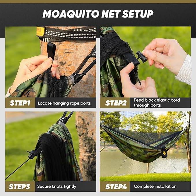 Camping Hammock with Mosquito Net 600 lbs Portable Hammock with Tree Straps2-in-1 Double/Single Travel hammocks Tent for Outside/Indoor/Backpacking/Beach-Plaid Camouflage
