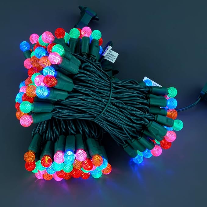 YULETIME Multicolor One-Piece G12 Raspberry Christmas Lights 140 Count 48 Feet 2 Sets 70 LED 24 ft High Waterproof UL Certified String Light (Multicolor)
