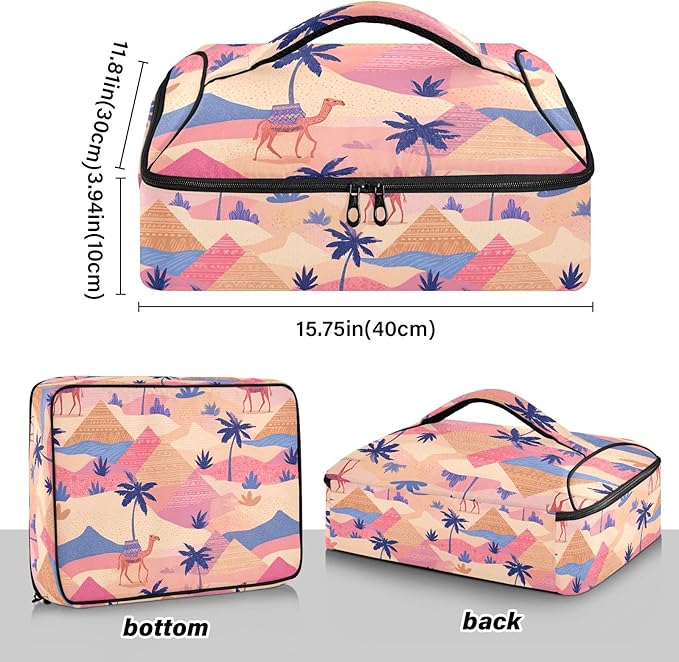 Casserole Carrier Camel PrintInsulated Casserole Carrier for Hot or Cold Food Thermal Lunch Tote for Potluck Parties Picnic Beach Fits 9 x 13 Inches Baking Dish