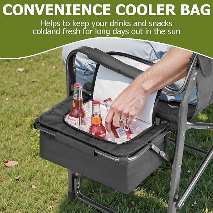 Camping Directors Chairs for Adults Heavy Duty with Table and Cooler Bag Oversized Portable Folding Chair for Beach Fishing Trip Picnic(Breathable Comfort Cushion Black)