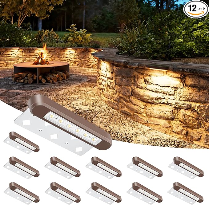 VOLISUN 7 Inch Retaining Wall Lights IP67 Waterproof Hardscape Lighting Cuttable Low Voltage Lighting 12V Paver Lights 2.8W Outdoor Step Landscape Lights 2700K Soft White (12 Pack)