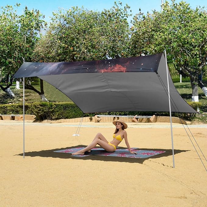 Beach Tent Sun Shelter Red Clouds Space Lightweight &amp Easy Setup Beach Shade Canopy for Camping Fishing